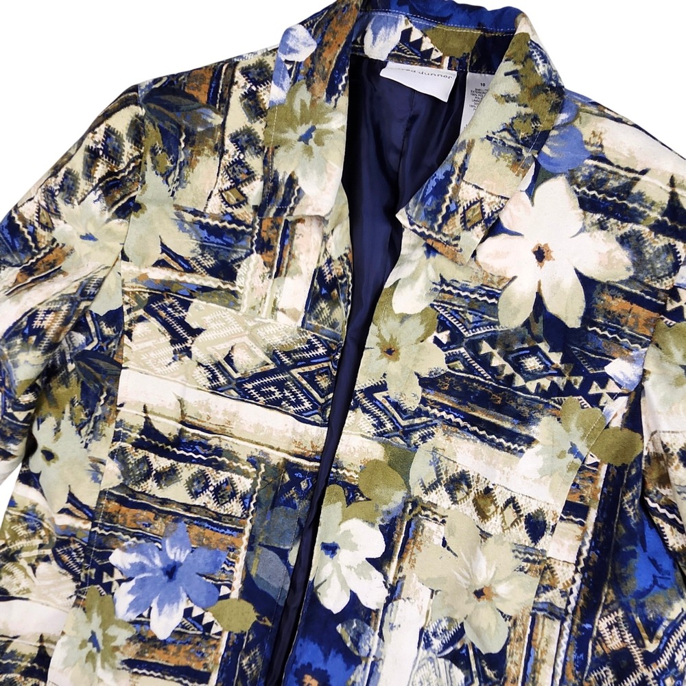 Alfred Dunner Jacket Womens 10 Blue Floral Abstract Blazer Coastal Grandma Artsy